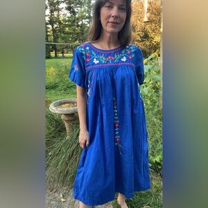 Blue Floral Embroidered Kids Dress